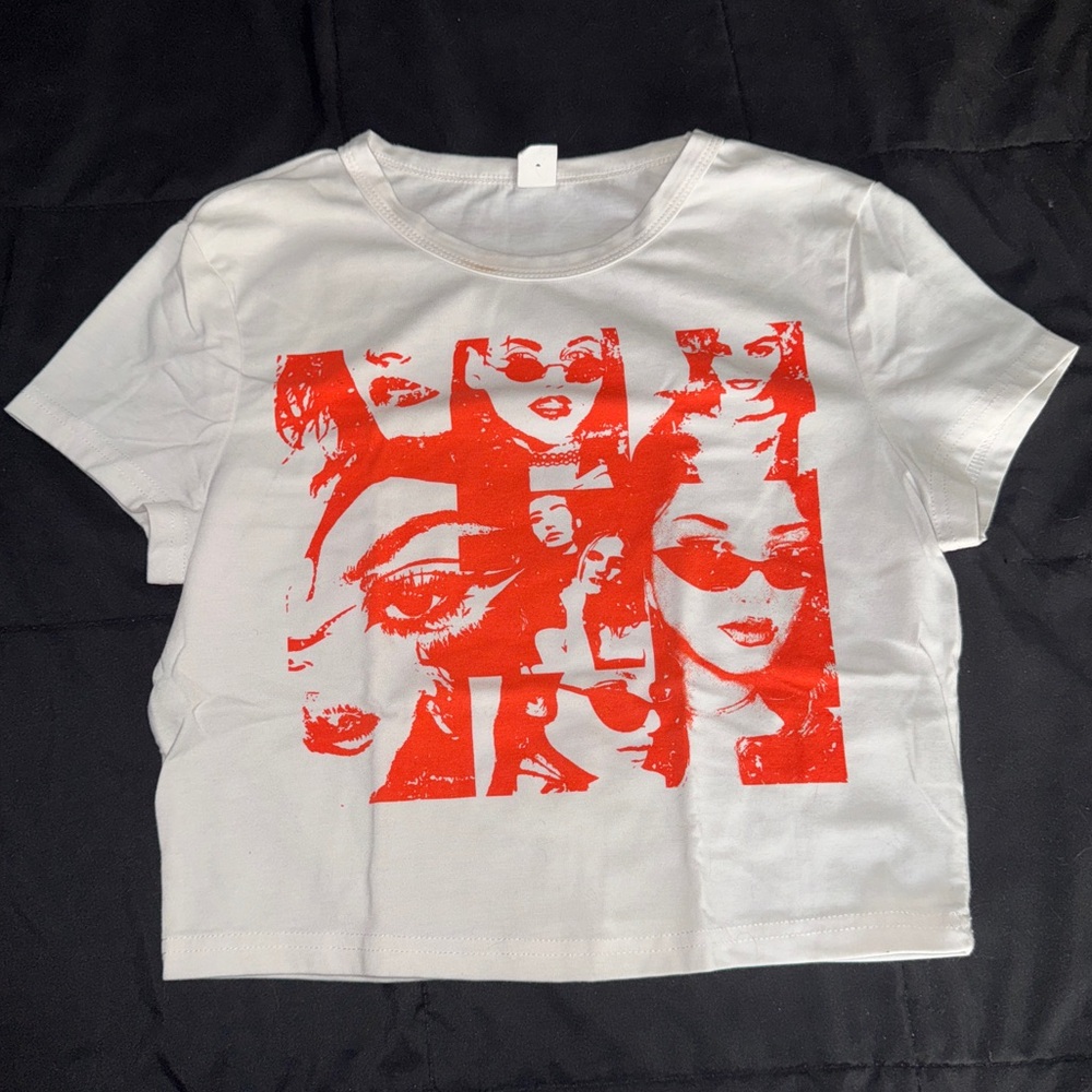 White T-Shirt with Orange Graphic Print